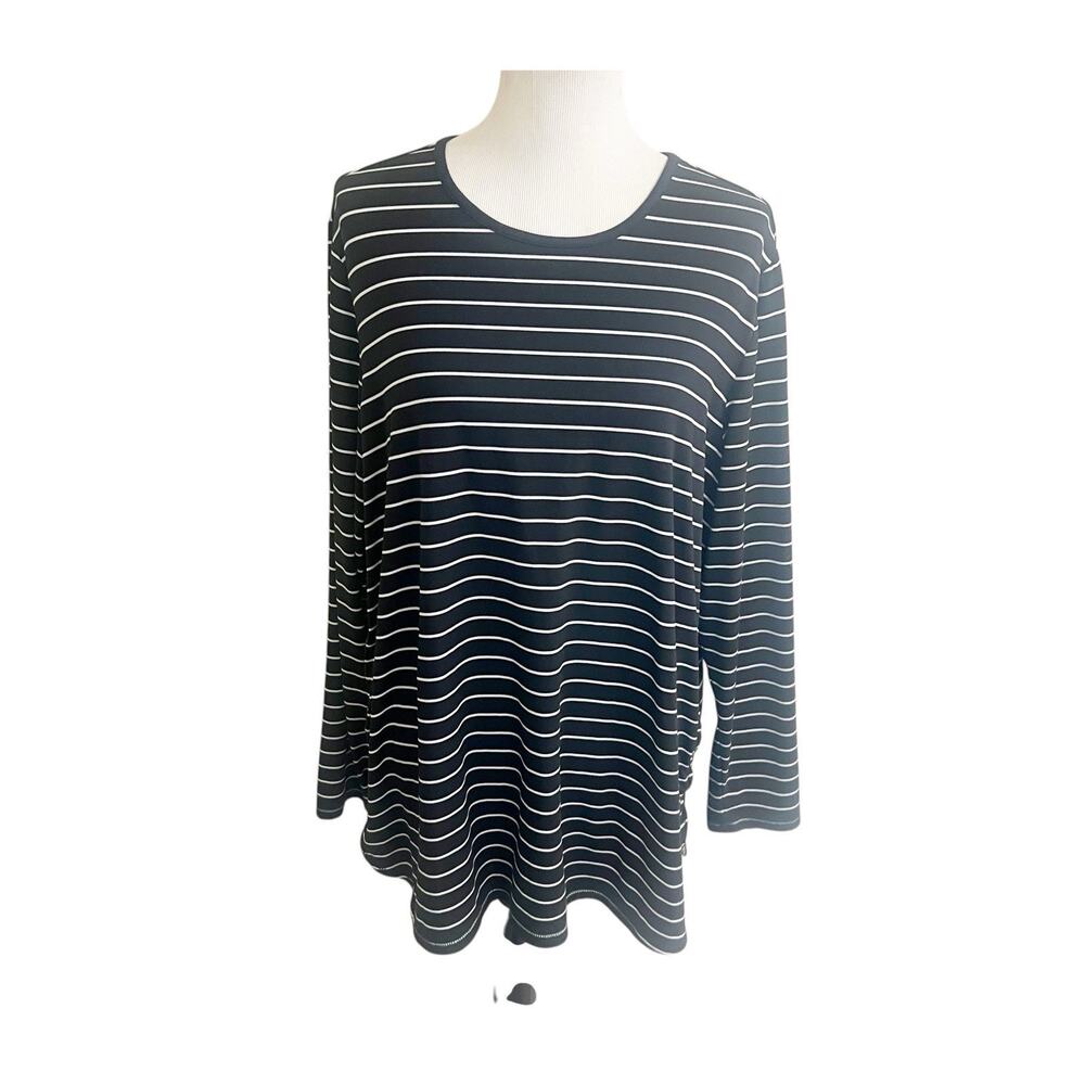 J. Jill Fit Performance Long Sleeve Tee Striped Black White 2X Sporty Outdoors